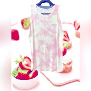 A New Day plus size tank top shirt micro-ribbed pink tie dye modal cotton new